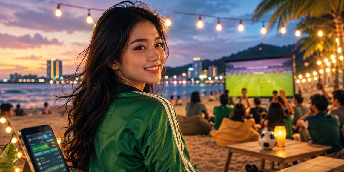 Người chơi Sài Gòn dùng voucher cá cược bóng đá tại bờ biển buổi tối