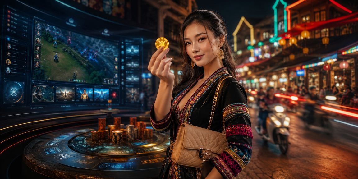 Người chơi Sa Pa đặt cược Esports trong không gian neon ban đêm qua điện thoại